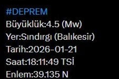 Balıkesir’de 4.5 büyüklüğünde deprem