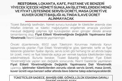 Bartın’da restoran ve kafelere ilave ücret uyarısı