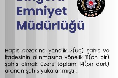 Bingöl’de 14 aranan şahıs yakalandı