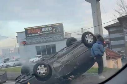 Çaycuma’da otomobil takla attı