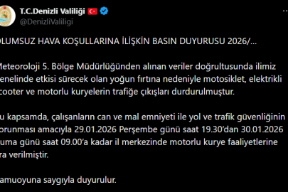 Denizli Valiliği fırtına nedeniyle motorlu kurye faaliyetlerini durdurdu