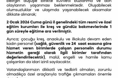 Diyarbakır’da okullar 1 gün tatil edildi