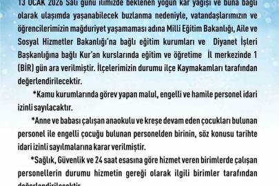 Elazığ’da eğitim-öğretime 1 gün ara verildi
