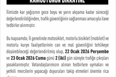 Elazığ’da motosiklet, mobilet ve motorlu kuryelerin trafiğe çıkışları yasaklandı