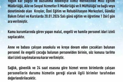 Elazığ’da rehabilitasyon ve bakımevi kurslarına 1 gün daha kar tatili