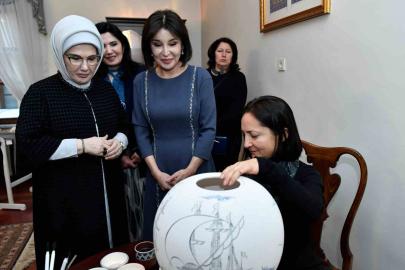 Emine Erdoğan ile Özbekistan Cumhurbaşkanı’nın eşi Ziroat Mirziyoyeva Ankara Palas’ı ziyaret etti