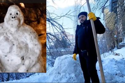 Hakkarili genç kardan goril yaptı