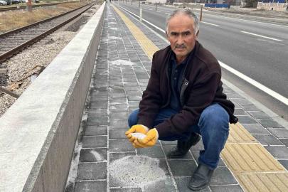 Karayolunun kenarında beyaz örtü oluşturan tırlardan dökülen gübreler, fırçalarla toplanarak bahçelerde değerlendiriliyor