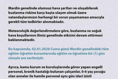 Mardin’de eğitime 1 gün ara verildi