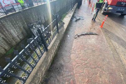 Sakarya’da kanala uçan aracın sürücüsü yaralandı