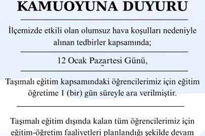 Şarköy’de taşımalı eğitime bir gün ara verildi