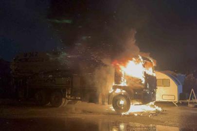 Tekirdağ’da beton pompası alev topuna döndü