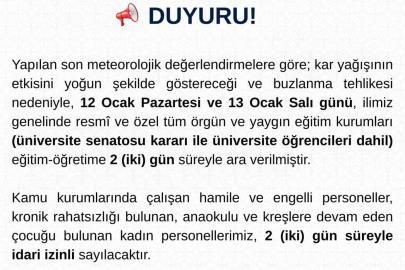 Tunceli’de eğitime 2 gün ara