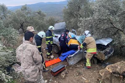 Zeytinliğe uçan otomobilin sürücüsü yaralandı