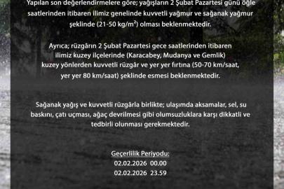 Bursa genelinde kuvvetli sağanak bekleniyor