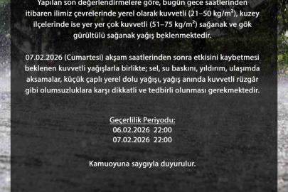 Bursa Valiliğinden kuvvetli yağış uyarısı