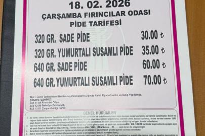 Çarşamba’da pide fiyatları belli oldu