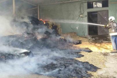 Harada çıkan yangında 70 balya saman yandı