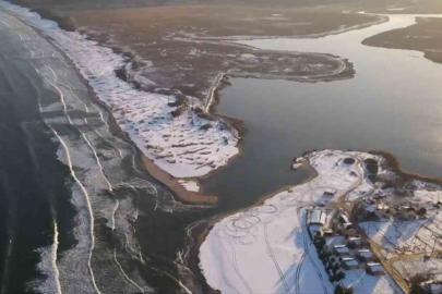 İğneada’da kar sonrası oluşan eşsiz manzaralar havadan görüntülendi