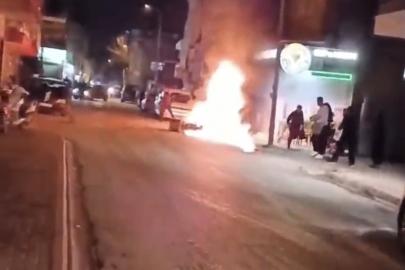 Motosiklet alev alev yandı