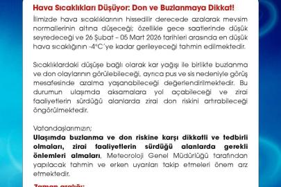 Niğde’de meteorolojik uyarı: Don ve buzlanmaya dikkat