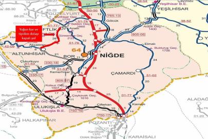 Niğde’de yoğun kar yağışı nedeniyle iki yol trafiğe kapatıldı