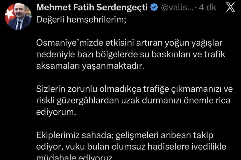 Osmaniye’de şiddetli yağış ve fırtına hayatı olumsuz etkiledi