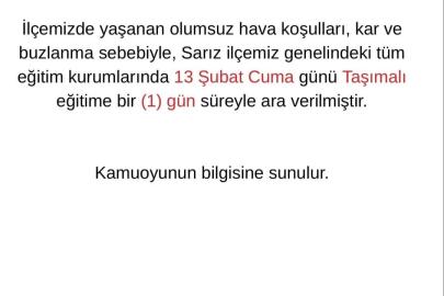 Sarız’da taşımalı eğitime 1 gün ara verildi