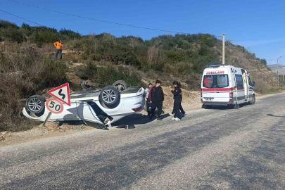 Ters dönen otomobilin sürücüsü yaralandı