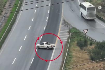 Uygulama noktasına girmemek için otoyolda geri geri giden sürücü dron kamerasına yakalandı