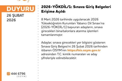 YÖKDİL’e giriş belgeleri erişime açıldı