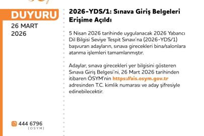 2026-YDS/1: sınava giriş belgeleri erişime açıldı