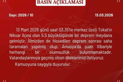 Amasya Valiliği: "İlimizden de hissedilen deprem sonrası olumsuzluk bulunmamakta"