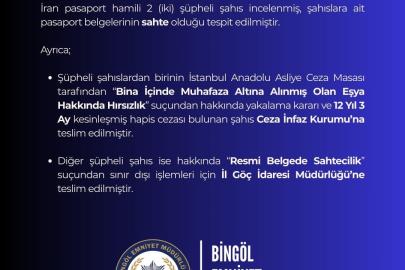 Bingöl’de sahte pasaportlu 2 şüpheli yakalandı