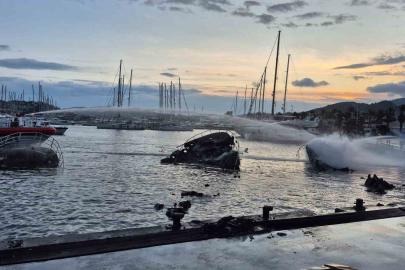 Bodrum’da 7 motoryat yanarak battı