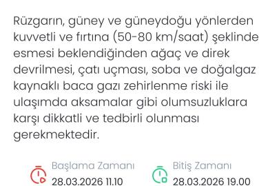 Denizli için kuvvetli rüzgar ve fırtına uyarısı yapıldı