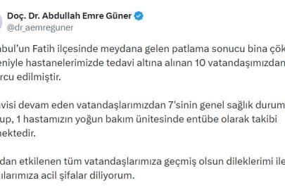 İstanbul İl Sağlık Müdürü Doç. Dr. Abdullah Emre Güner: "Tedavi altına alınan 10 vatandaşımızdan 2’si taburcu edilmiştir"