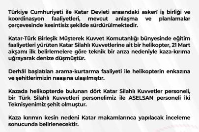 Katar’da askeri helikopter kazası: 3 Türk personel şehit