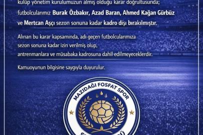 Mazıdağı Fosfatspor’da 4 futbolcu kadro dışı bırakıldı