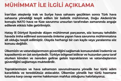 MSB: "Türk hava sahasına yönelen balistik mühimmat Doğu Akdeniz’de etkisiz hale getirildi"