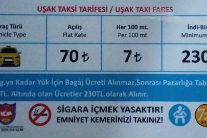 Uşak’ta taksi indi-bindi ücreti 230 TL oldu