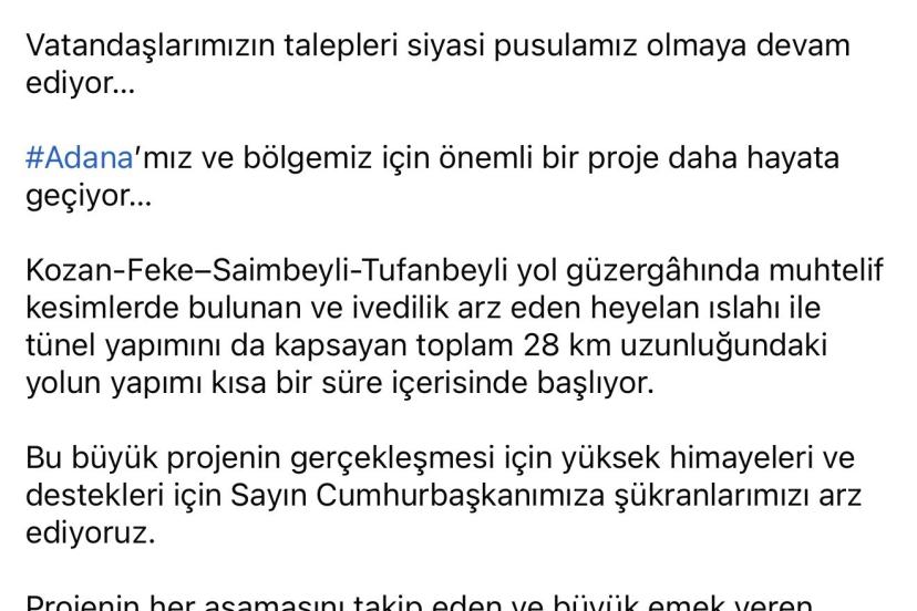 AK Parti Sözcüsü Çelik’ten Adana’ya yeni yol müjdesi