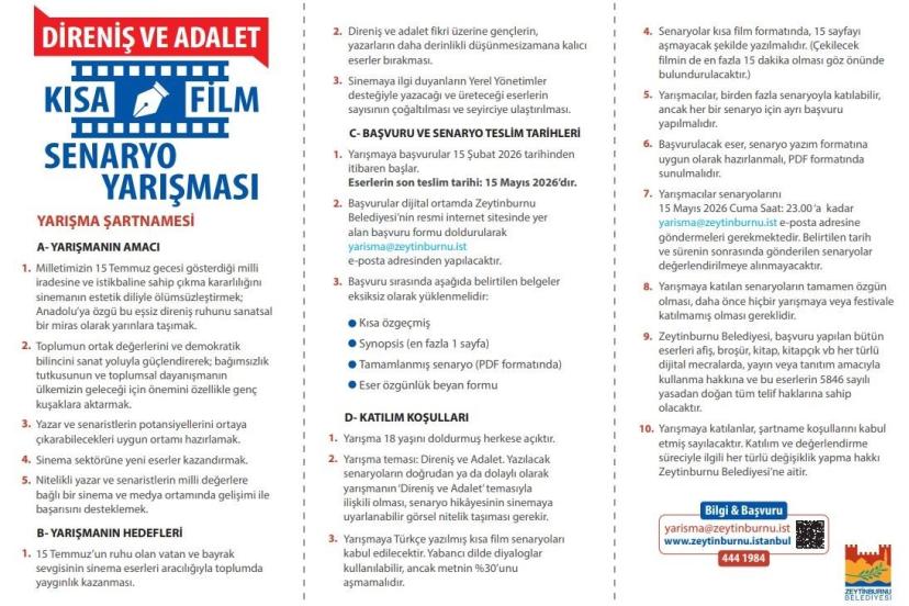 "Direniş ve Adalet" temalı Kısa Film Senaryo Yarışması’na başvurular 15 Mayıs’ta sona eriyor