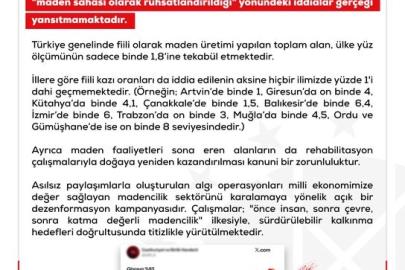 DMM’den Türkiye’deki arazi varlıklarının maden sahası olarak ruhsatlandırıldığı iddialarına yalanlama