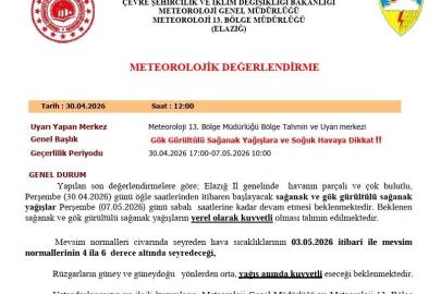 Elazığ için kuvvetli yağış uyarısı