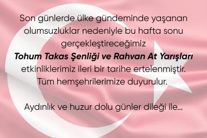 Honaz Tohum Takas Şenliği ve Rahvan At Yarışları, ülke gündeminde yaşanan olumsuzluklar nedeniyle ertelendi