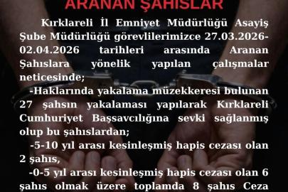 Kırklareli’nde aranan 8 kişi yakalandı