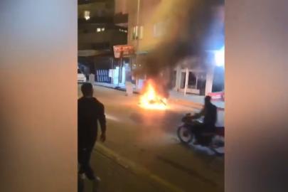 Motosiklet alev alev yandı