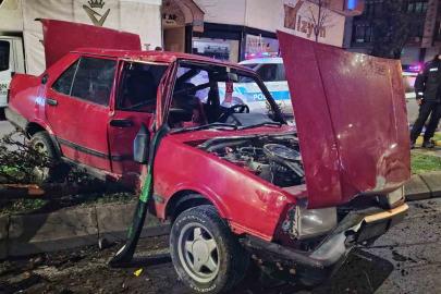 Otomobilin çarptığı ağaç karşı şeritteki aracın üzerine devrildi: 1 yaralı