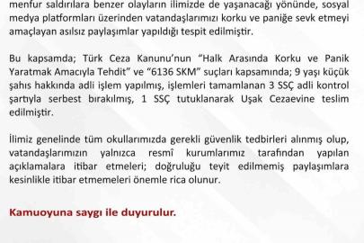 Uşak’ta asılsız paylaşımlara yönelik 1 şüpheli tutuklandı